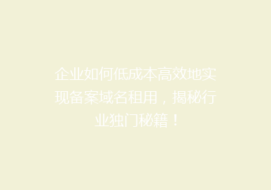企业如何低成本高效地实现备案域名租用，揭秘行业独门秘籍！
