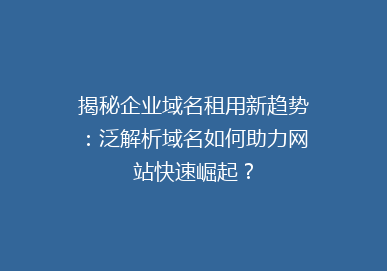 揭秘企业域名租用新趋势：泛解析域名如何助力网站快速崛起？