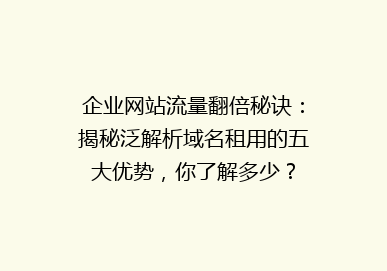 企业网站流量翻倍秘诀：揭秘泛解析域名租用的五大优势，你了解多少？