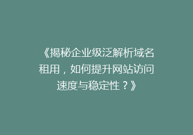 《揭秘企业级泛解析域名租用，如何提升网站访问速度与稳定性？》