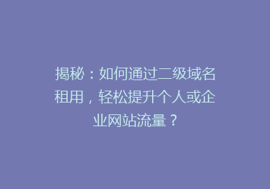 揭秘：如何通过二级域名租用，轻松提升个人或企业网站流量？