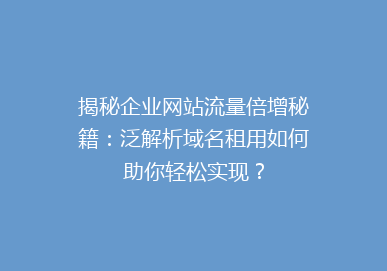 揭秘企业网站流量倍增秘籍：泛解析域名租用如何助你轻松实现？