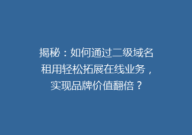 揭秘：如何通过二级域名租用轻松拓展在线业务，实现品牌价值翻倍？