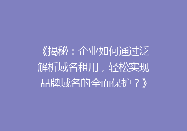 《揭秘：企业如何通过泛解析域名租用，轻松实现品牌域名的全面保护？》
