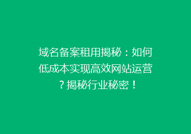 域名备案租用揭秘：如何低成本实现高效网站运营？揭秘行业秘密！
