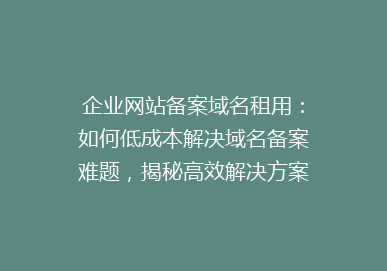 企业网站备案域名租用：如何低成本解决域名备案难题，揭秘高效解决方案！