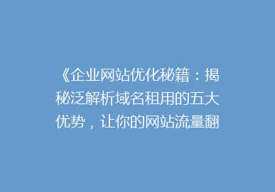 《企业网站优化秘籍：揭秘泛解析域名租用的五大优势，让你的网站流量翻倍！》
