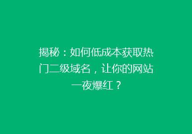 揭秘：如何低成本获取热门二级域名，让你的网站一夜爆红？