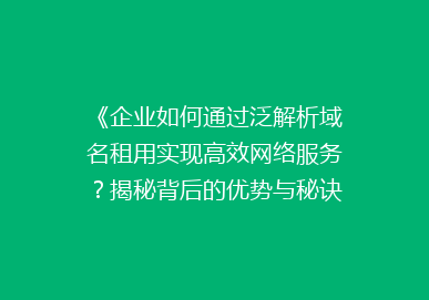 《企业如何通过泛解析域名租用实现高效网络服务？揭秘背后的优势与秘诀》