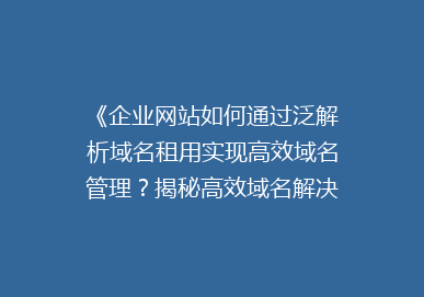 《企业网站如何通过泛解析域名租用实现高效域名管理？揭秘高效域名解决方案》