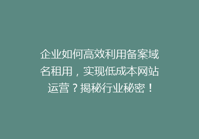 企业如何高效利用备案域名租用，实现低成本网站运营？揭秘行业秘密！