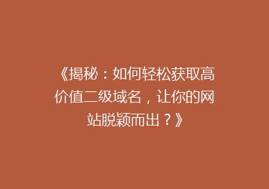 《揭秘：如何轻松获取高价值二级域名，让你的网站脱颖而出？》
