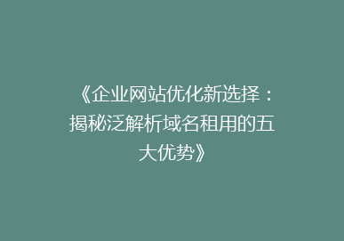 《企业网站优化新选择：揭秘泛解析域名租用的五大优势》