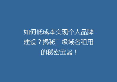如何低成本实现个人品牌建设？揭秘二级域名租用的秘密武器！