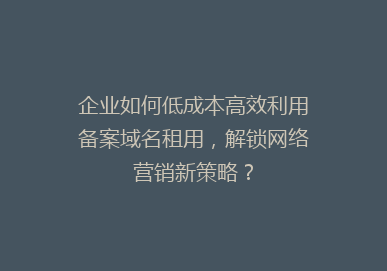 企业如何低成本高效利用备案域名租用，解锁网络营销新策略？