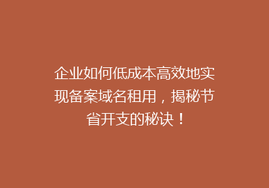 企业如何低成本高效地实现备案域名租用，揭秘节省开支的秘诀！
