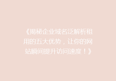 《揭秘企业域名泛解析租用的五大优势，让你的网站瞬间提升访问速度！》