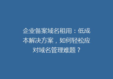 企业备案域名租用：低成本解决方案，如何轻松应对域名管理难题？