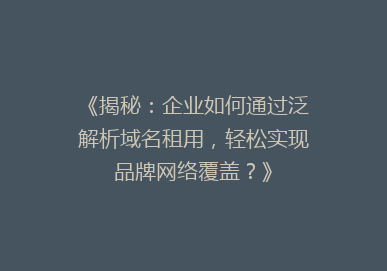《揭秘：企业如何通过泛解析域名租用，轻松实现品牌网络覆盖？》