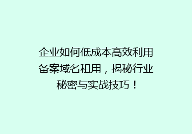 企业如何低成本高效利用备案域名租用，揭秘行业秘密与实战技巧！