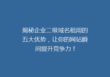揭秘企业二级域名租用的五大优势，让你的网站瞬间提升竞争力！