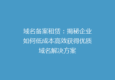 域名备案租赁：揭秘企业如何低成本高效获得优质域名解决方案
