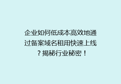 企业如何低成本高效地通过备案域名租用快速上线？揭秘行业秘密！