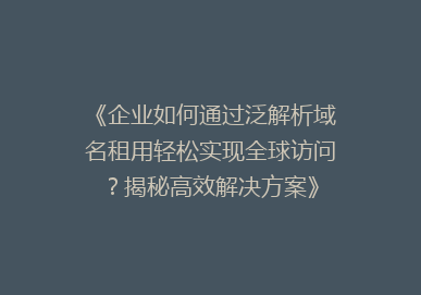 《企业如何通过泛解析域名租用轻松实现全球访问？揭秘高效解决方案》