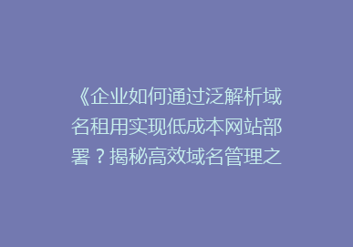 《企业如何通过泛解析域名租用实现低成本网站部署？揭秘高效域名管理之道》