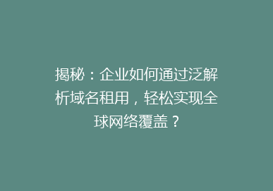 揭秘：企业如何通过泛解析域名租用，轻松实现全球网络覆盖？
