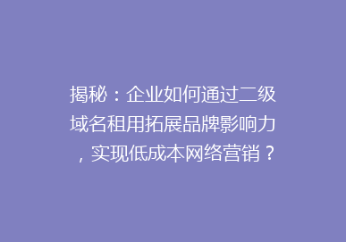 揭秘：企业如何通过二级域名租用拓展品牌影响力，实现低成本网络营销？