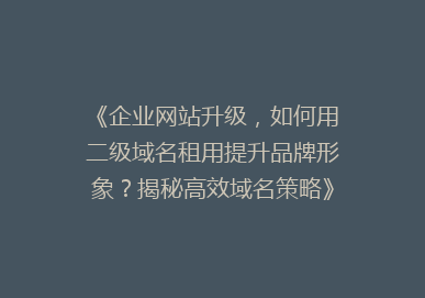 《企业网站升级，如何用二级域名租用提升品牌形象？揭秘高效域名策略》