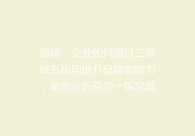 揭秘：企业如何通过二级域名租用提升品牌影响力，案例分析带你一探究竟！