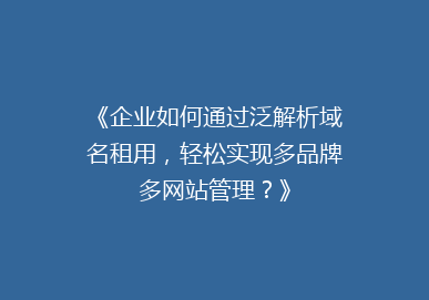 《企业如何通过泛解析域名租用，轻松实现多品牌多网站管理？》