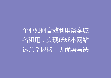 企业如何高效利用备案域名租用，实现低成本网站运营？揭秘三大优势与选择技巧！