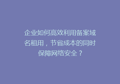 企业如何高效利用备案域名租用，节省成本的同时保障网络安全？