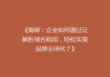 《揭秘：企业如何通过泛解析域名租用，轻松实现品牌全球化？》