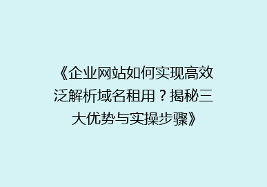 《企业网站如何实现高效泛解析域名租用？揭秘三大优势与实操步骤》