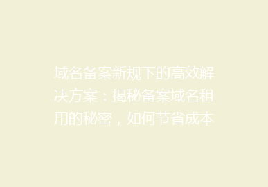 域名备案新规下的高效解决方案：揭秘备案域名租用的秘密，如何节省成本提升效率？