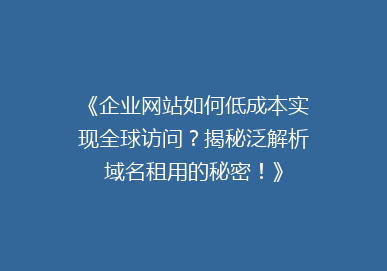 《企业网站如何低成本实现全球访问？揭秘泛解析域名租用的秘密！》