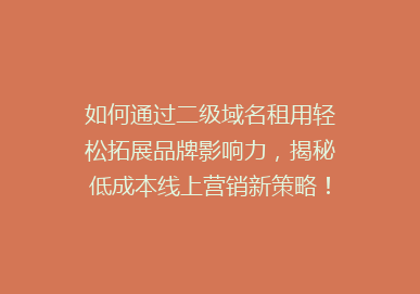如何通过二级域名租用轻松拓展品牌影响力，揭秘低成本线上营销新策略！