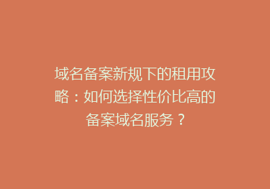 域名备案新规下的租用攻略：如何选择性价比高的备案域名服务？