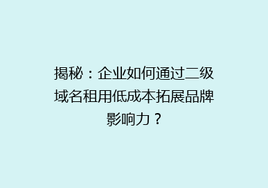 揭秘：企业如何通过二级域名租用低成本拓展品牌影响力？