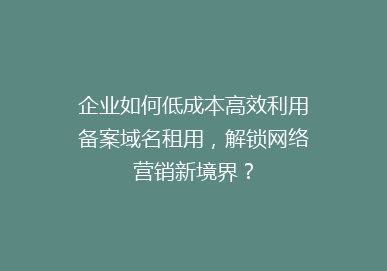 企业如何低成本高效利用备案域名租用，解锁网络营销新境界？