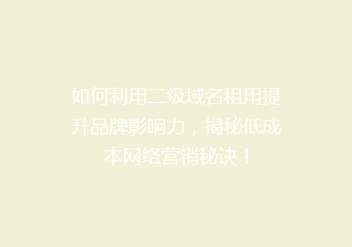 如何利用二级域名租用提升品牌影响力，揭秘低成本网络营销秘诀！