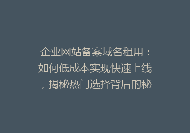 企业网站备案域名租用：如何低成本实现快速上线，揭秘热门选择背后的秘密！