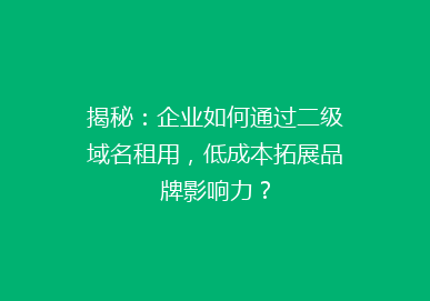 揭秘：企业如何通过二级域名租用，低成本拓展品牌影响力？
