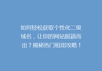 如何轻松获取个性化二级域名，让你的网站脱颖而出？揭秘热门租用攻略！
