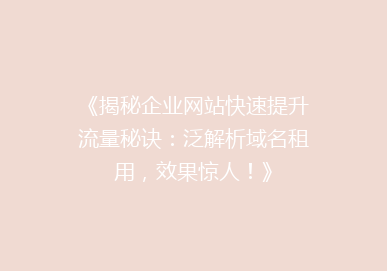 《揭秘企业网站快速提升流量秘诀：泛解析域名租用，效果惊人！》