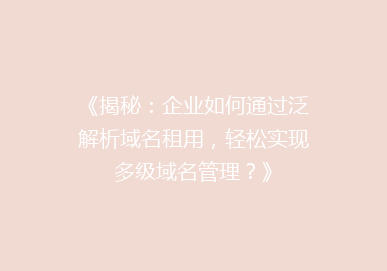 《揭秘：企业如何通过泛解析域名租用，轻松实现多级域名管理？》